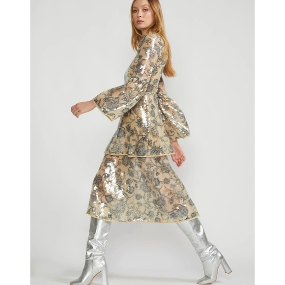 Cynthia Rowley Michelle Bell Sleeve Sequin Dress - Picture 2 of 7